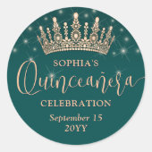 Elegante Sparkles Roos Gold Quinceañera Crown Gree Ronde Sticker (Voorkant)