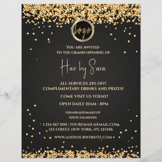 Elegante Sparkles zwart gouden flyer (Voorkant)