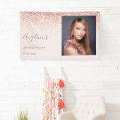 Elegante Sparkling Blush Verjaardag | Uw foto Spandoek (Insitu)