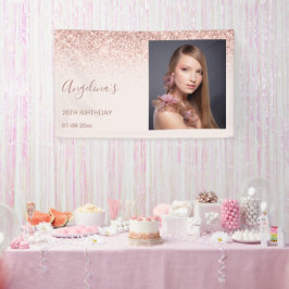 Elegante Sparkling Blush Verjaardag | Uw foto Spandoek