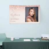 Elegante Sparkling Blush Verjaardag | Uw foto Spandoek (Beurs)