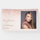 Elegante Sparkling Blush Verjaardag | Uw foto Spandoek (Horizontaal)