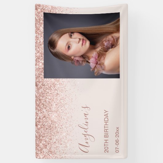 Elegante Sparkling Blush Verjaardag | Uw foto Spandoek (Verticaal)