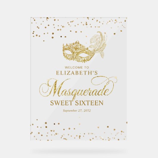 Elegante Sparkling Gold Glitter Masquerade Party Acryl Bord (Voorkant)