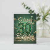 Elegante Sparkling Green en Gold 30e verjaardag Briefkaart (Staand voorkant)