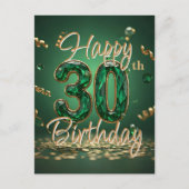 Elegante Sparkling Green en Gold 30e verjaardag Briefkaart (Voorkant)