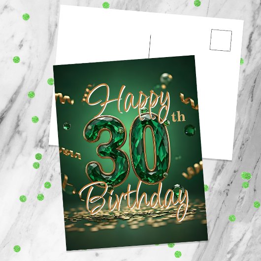 Elegante Sparkling Green en Gold 30e verjaardag Briefkaart