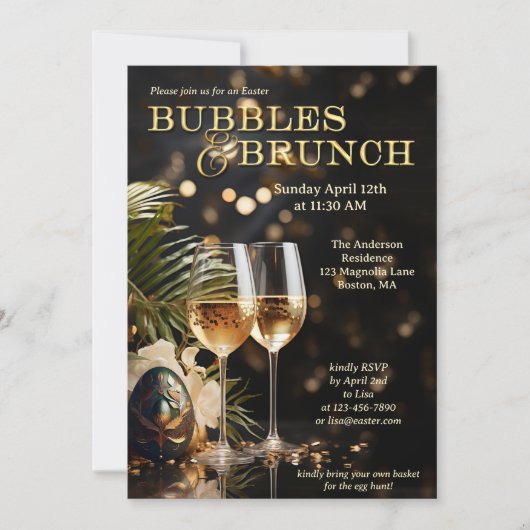 Elegante Sparkling Pasen Bubbels en Brunch Kaart (Voorkant)