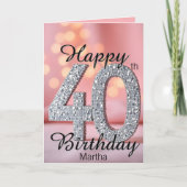 Elegante Sparkling Soft Pink & Zilver 40e verjaard Kaart (Voorkant)