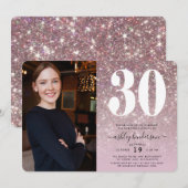 Elegante Sparkly 30e verjaardag Party Foto Kaart (Voorkant / Achterkant)