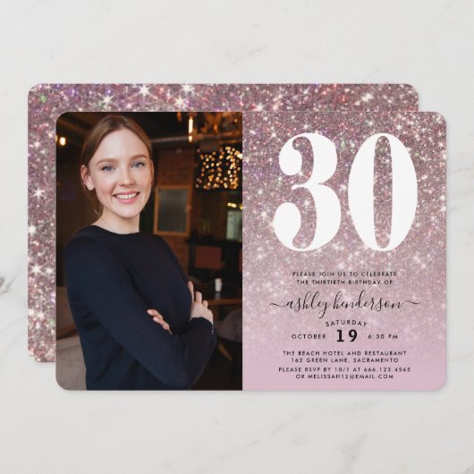 Elegante Sparkly 30e verjaardag Party Foto Kaart (Voorkant / Achterkant)
