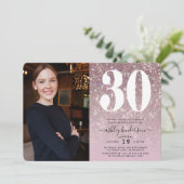 Elegante Sparkly 30e verjaardag Party Foto Kaart (Staand voorkant)