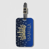 Elegante Sparkly Crown & Stars Royal Blue & Gold Bagagelabel (Voorkant (verticaal))