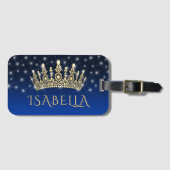 Elegante Sparkly Crown & Stars Royal Blue & Gold Bagagelabel (Voorkant (horizontaal))