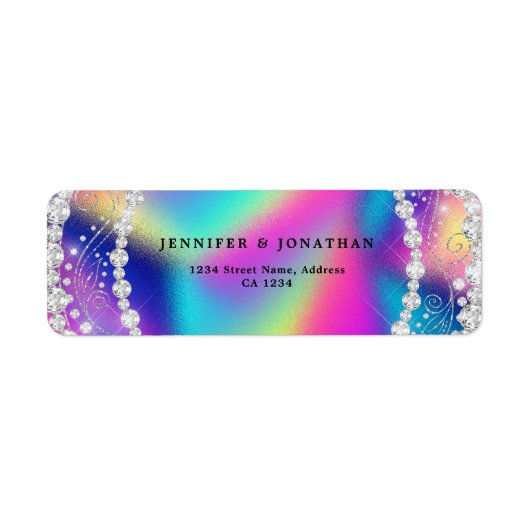 Elegante Sparkly Diamond Chique Regenboog Kleurrij Etiket (Voorkant)