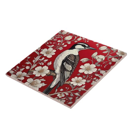 Elegante specht Floral William Morris Geïnspireerd Tegeltje (Zijkant)