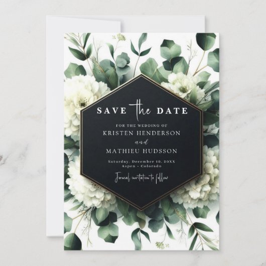 Elegante speelse eucalyptus digitale bruiloft save the date (Voorkant)
