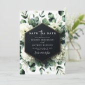 Elegante speelse eucalyptus digitale bruiloft save the date (Staand voorkant)