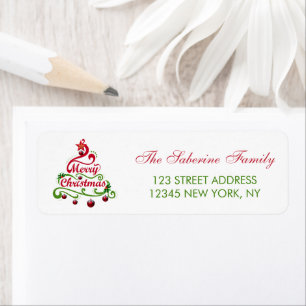 Elegante & speelse kronkelige kerstboom typografie etiket