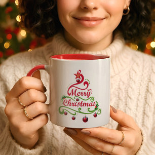 Elegante & speelse kronkelige kerstboom typografie mok