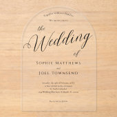 Elegante speelse romantische zwarte script bruilof acryl uitnodigingen (Voorkant)