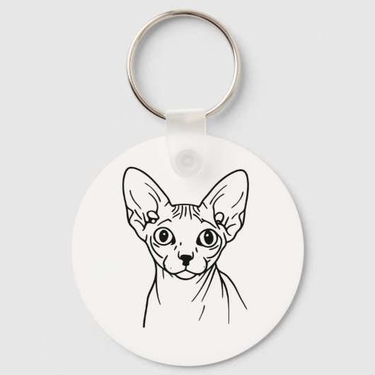 Elegante Sphynx Kat Lijnkunst Sleutelhanger (Voorkant)