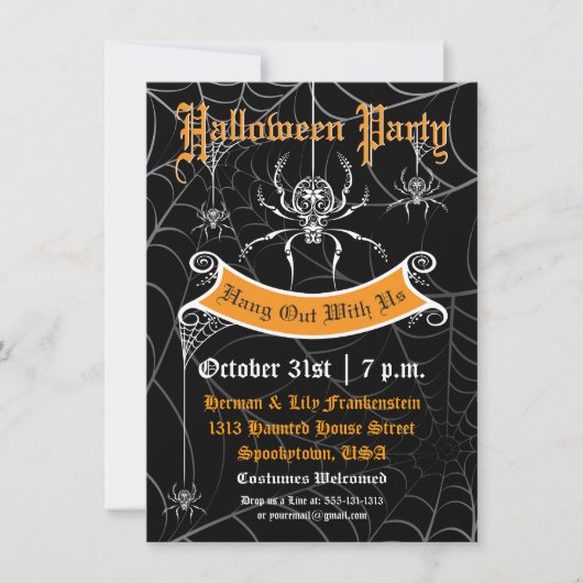 Elegante Spider Halloween Party uitnodiging (Voorkant)