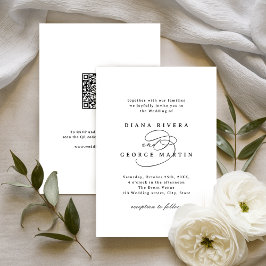 Elegante Spiraal Script Eenvoudige QR-code Trouwen Kaart