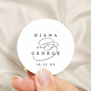 Elegante Spiraal Script Eenvoudige Trouwgunsten Ronde Sticker