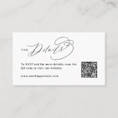 Elegante Spiraal Script QR Code Huwelijksdetails Plaatskaartje (Voorkant)