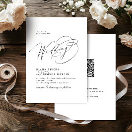 Elegante Spiraal Script Simpele QR-code Trouwen Kaart