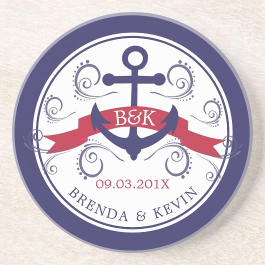 Elegante spiraalvormige scheepsanker monogram zandsteen onderzetter (Voorkant)