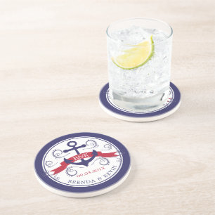 Elegante spiraalvormige scheepsanker monogram zandsteen onderzetter