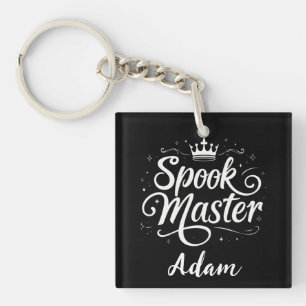 Elegante "Spook Master" Naam Halloween Kalligrafie Sleutelhanger