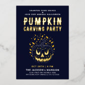Elegante Spooky Halloween Nachtpompoen Carving Folie Uitnodiging (Voorkant)