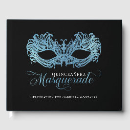 Elegante sprankelende blauwe Masquerade Quinceaner Gastenboek