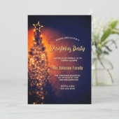 Elegante sprankelende boom zwart kerstfeest kaart (Staand voorkant)