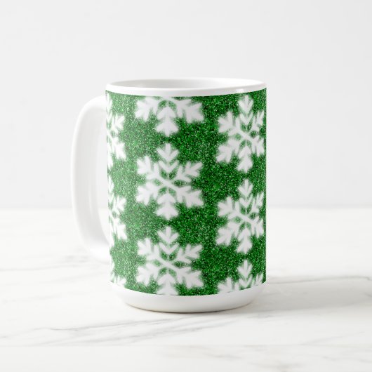 Elegante sprankelende glitter groene ijzige sneeuw koffiemok (Voorkant links)
