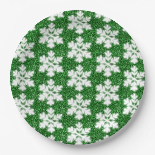 Elegante sprankelende glitter groene ijzige sneeuw papieren bordje (Voorkant)