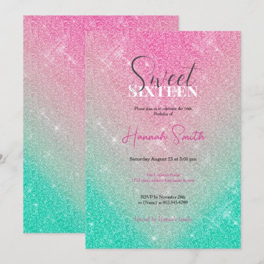 Elegante sprankelende glitter roze munt gradiënt kaart (Voorkant / Achterkant)