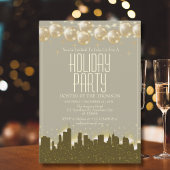 Elegante sprankelende Golden Skyline Holiday Party Kaart