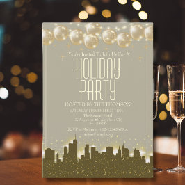 Elegante sprankelende Golden Skyline Holiday Party Kaart