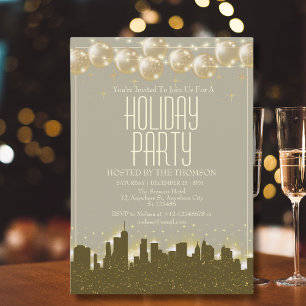 Elegante sprankelende Golden Skyline Holiday Party Kaart