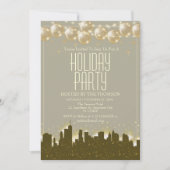 Elegante sprankelende Golden Skyline Holiday Party Kaart (Voorkant)