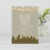 Elegante sprankelende Golden Skyline Holiday Party Kaart (Staand voorkant)