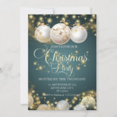 Elegante sprankelende gouden kerstbal partij kaart (Voorkant)