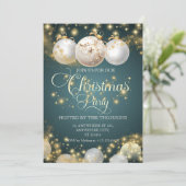 Elegante sprankelende gouden kerstbal partij kaart (Staand voorkant)