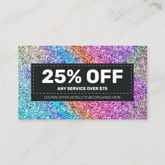 Elegante sprankelende holografische glitter Haarst Kortingskaartje (Voorkant)