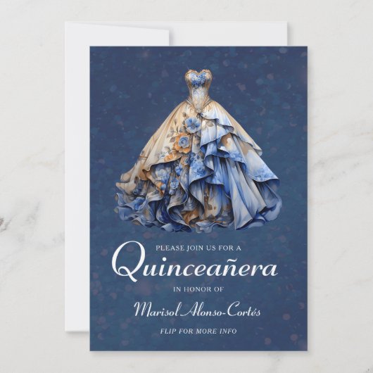 Elegante sprankelende quinceanera jurk kaart (Voorkant)
