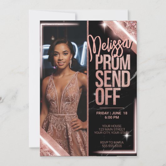 Elegante sprankelende roze prom Stuur DIY Foto Kaart (Voorkant)